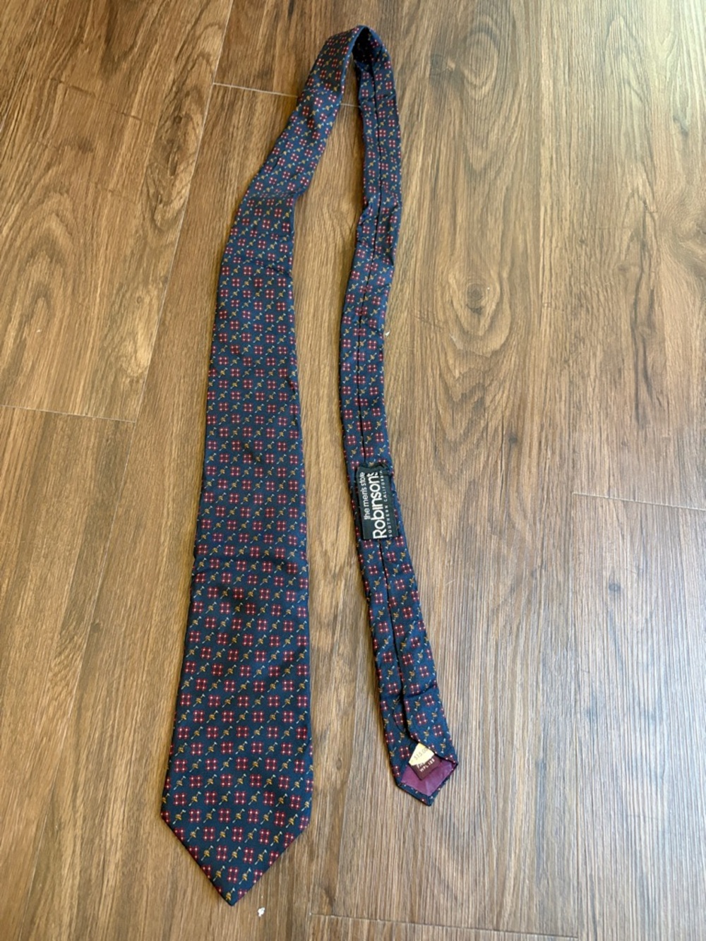 Ralph Lauren Navy Silk Tie with Red & Green Micro-Pattern